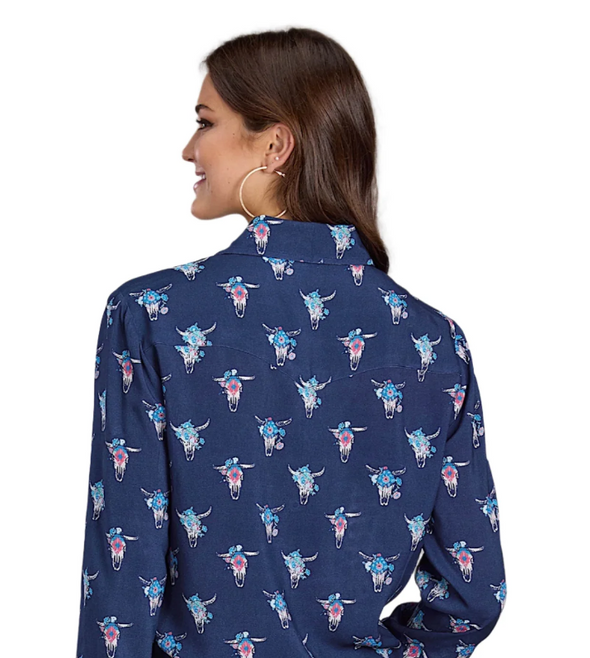 Roper Ladies Five Star Collection L.S Print Shirt - Navy