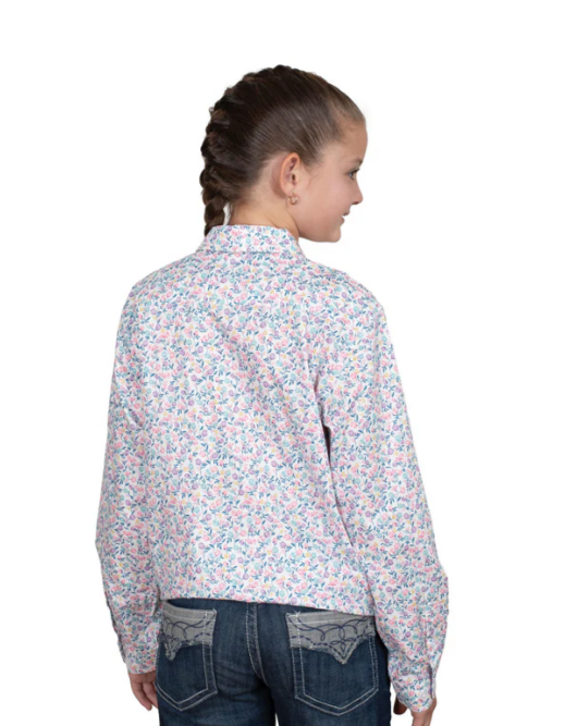 Just Country Girl's Harper Half Button Print Workshirt - White Tulips