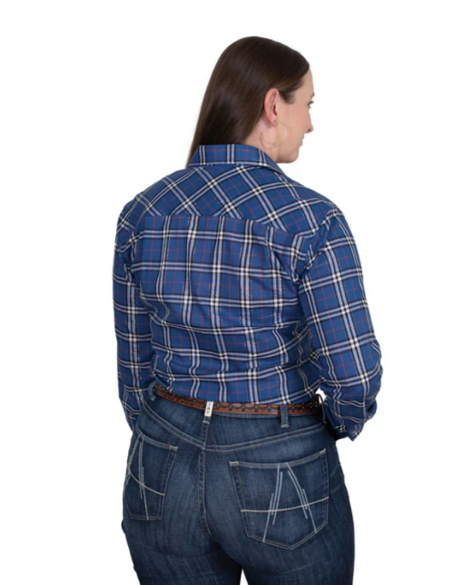 Just Country Ladies Abbey Full Button L.S Print Workshirt - Cobalt Lurex Plaid