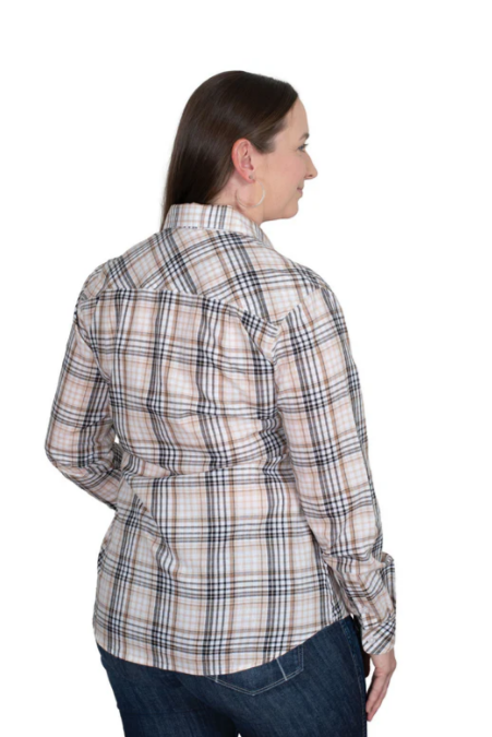 Just Country Ladies Abbey Full Button Print L.S Workshirt - Fawn Lurex Plaid -