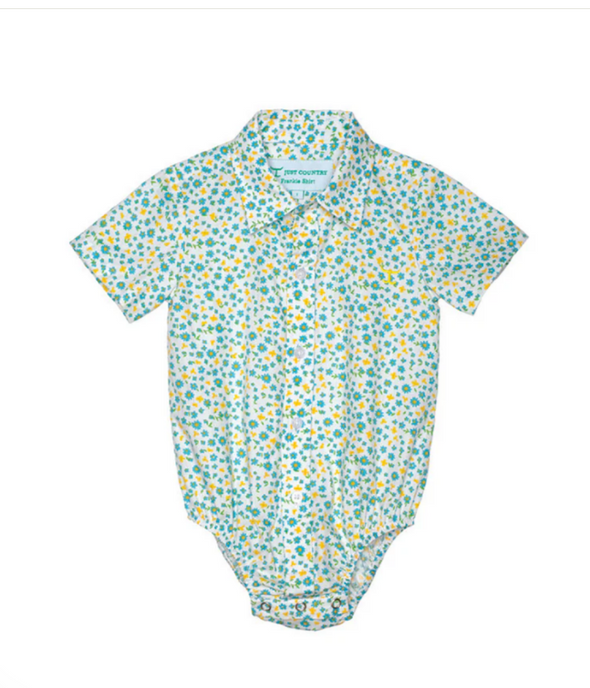 Just Country Infant Girl's Frankie Full Button S.S Jumpsuit - White/Blue Daisies