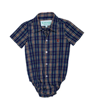 Just Country Infant Boy's Frankie Full Button S.S Jumpsuit - Cobalt/Rust Plaid