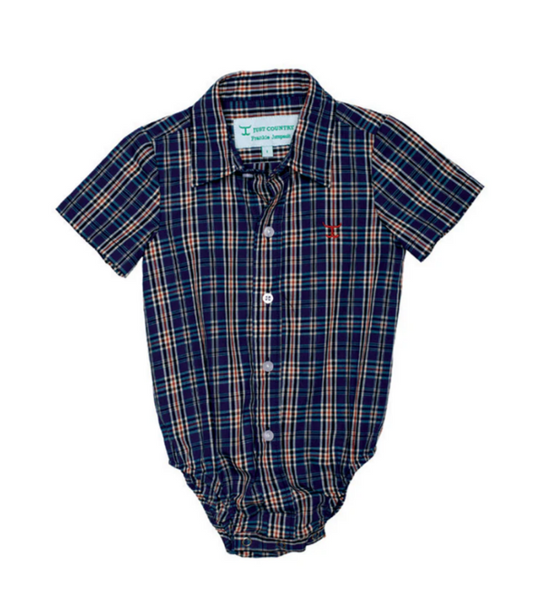 Just Country Infant Boy's Frankie Full Button S.S Jumpsuit - Cobalt/Rust Plaid