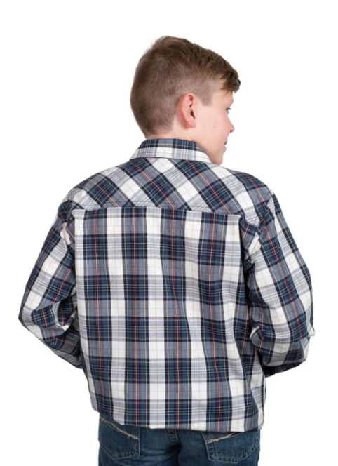 Just Country Boy's Brayden 1/2 Button L.S Work Shirt - Navy/Red Plaid