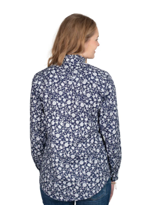 Just Country Ladies Abbey Frills Full Button L.S Work Shirt - Navy Floral