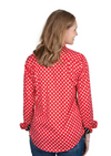 Just Ladies Abbey Full Button L.S Work Shirt - Red Polka Dots/Black Polka Dots