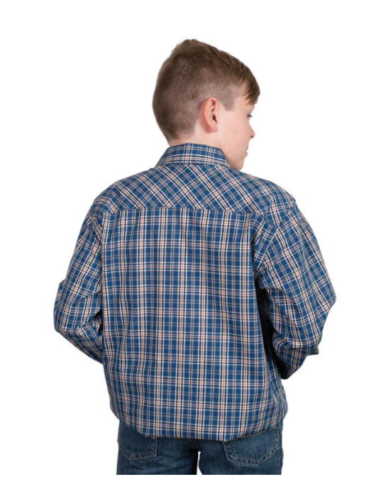 Just Country Boy's Brayden 1/2 Button L.S Work Shirt - Cobalt/Rust Plaid