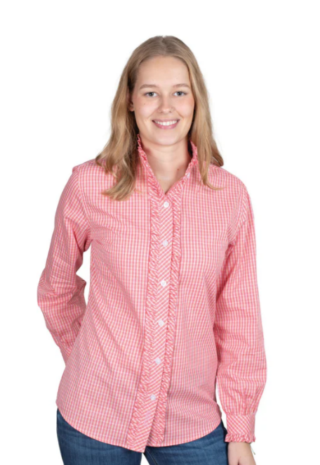 Just Country Abbey Frills Full Button L.S  Work Shirt - Light Pink Plaid