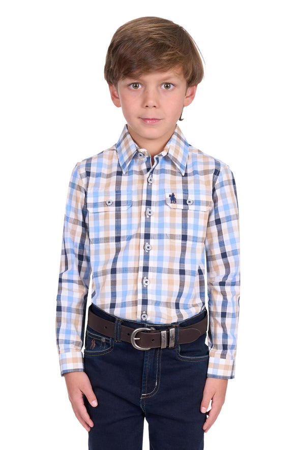 Thomas Cook Boy's Jesse L.S Shirt - Navy/Tan