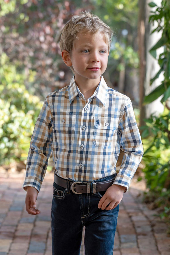 Thomas Cook Boy's Jesse L.S Shirt - Navy/Tan