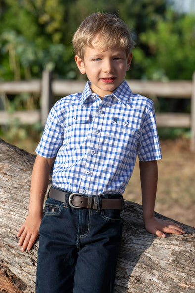 Thomas Cook Boy's Chris Short Sleeve Shirt - Blue/Tan