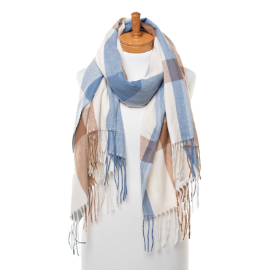 Brown & Blue Classic Large Plaid Scarf