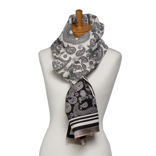 Reversible Black & Vanilla Paisley Scarf