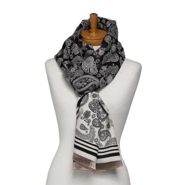 Reversible Black & Vanilla Paisley Scarf