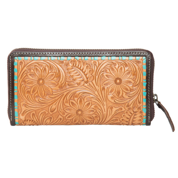 Tooling Leather Horse Wallet - Turquoise Paint Highlight