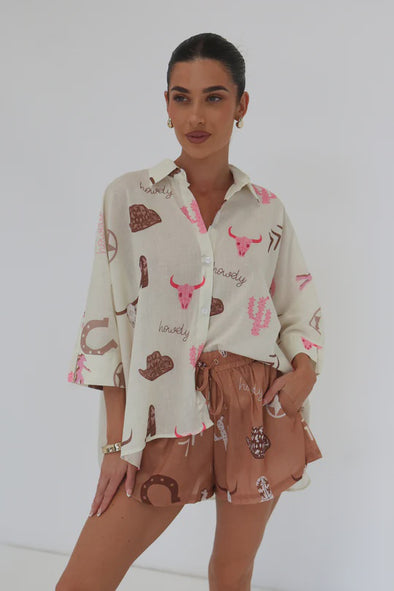 Howdy Cowgirl Linen Set (shirt & shorts)