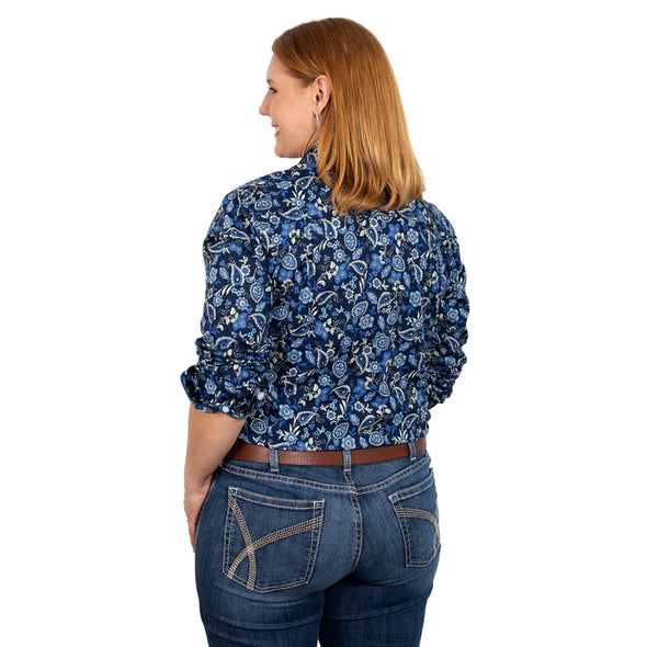 Just Country Abbey Full Button L/S Print Workshirt (WWLS2351) - Navy Paisley
