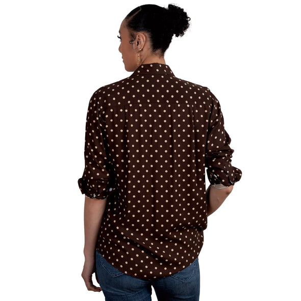 JC Abby Full Button L/S Work Shirt - Chocolate Spots