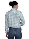 Ladies Just Country Abbey Frill Shirt Full Button - Dusty Turquoise Check