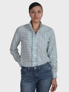 Ladies Just Country Abbey Frill Shirt Full Button - Dusty Turquoise Check