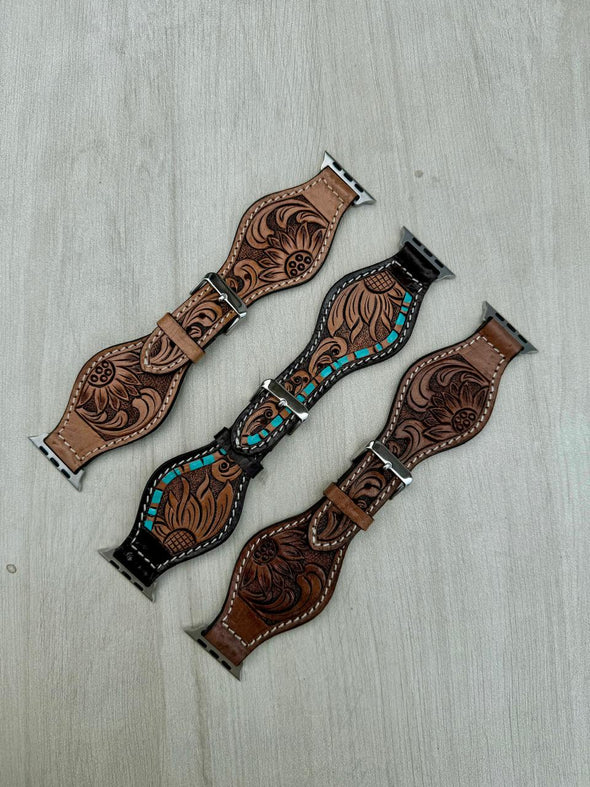 Tooled Rounded Leather Apple Watch Band