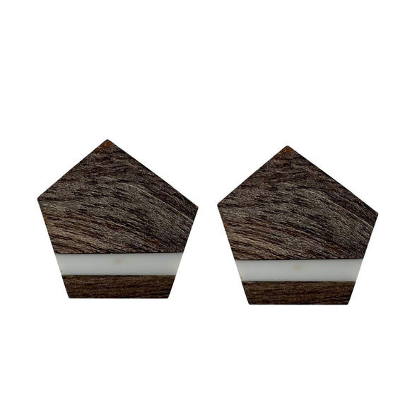 Anna Nova - Tasman Wood and Resin Stud - Dark Grey/White