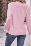 Ladies Eyelet Lace Blouse Crochet Puff Sleeve Top - Pink