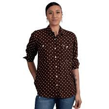 JC Abby Full Button L/S Work Shirt - Chocolate Spots