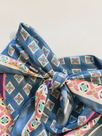 Blue Peacock Floral Print  Neck Scarf  - multi