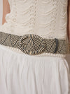 Woven Oval Buckle Straw Belt - Natural/Black