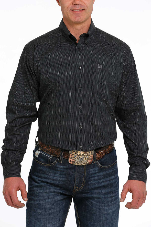 Cinch Men's Striped Print Button Down L.S Shirt - Black