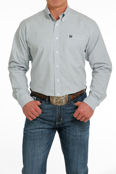 Cinch Men's Plaid Full Button L.S Shirt - White/Blue