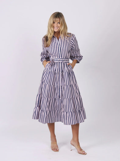 Peyton Dress - Pink/Navy Stripe