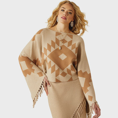 Ariat Ladies Sunset Chic Sweater Poncho - Oatmeal/Tannin