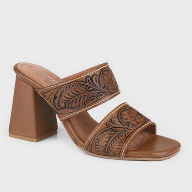 Roper Stella Tooled Tan Heels