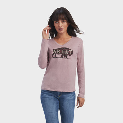 Ariat Ladies Real Chest Logo Relaxed L.S T-Shirt - Nostalgia Rose
