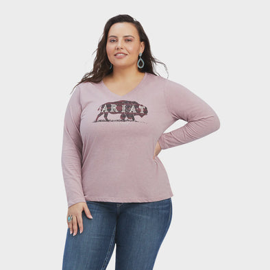 Ariat Curvy Ladies Real Chest Logo Relaxed T-Shirt L.S - Nostalgia Rose