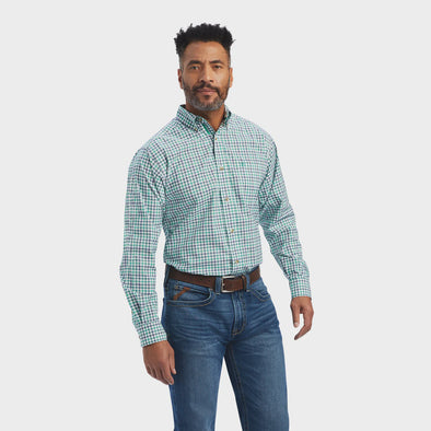 Ariat Men's Pro Series Brodie Stretch Fitted L/S Shirt - White/Green/Blue Check