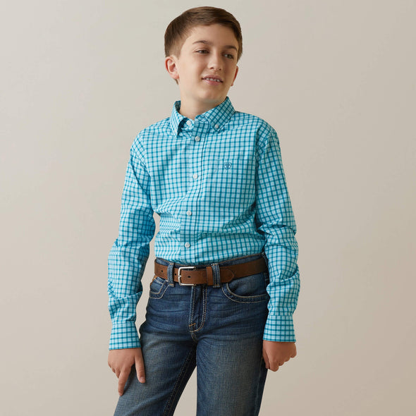 Ariat Boy's Pro Series Kalvin Classic Fit L/S Shirt -Enamel Blue