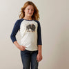 Ariat Girl's Painted Buffalo 3/4 Sleeve T-Shirt - Coconut Milk/Navy Eclipse