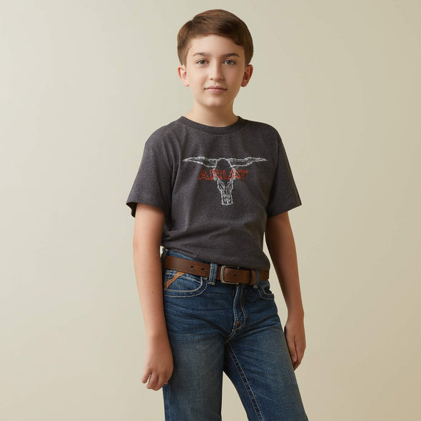 Ariat Boy's Barbed Wire Steer T-Shirt - Charcoal Heather