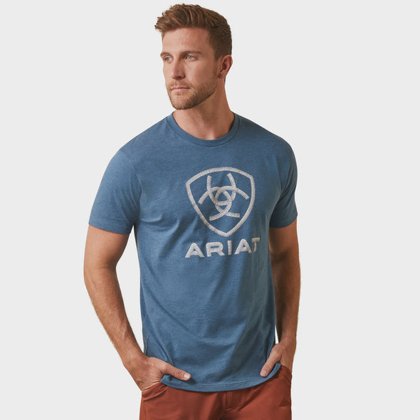 Ariat Men's Steel Bar Logo T-Shirt - Steel Heather Blue