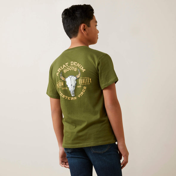 Ariat Boy's Bison Skull T-Shirt - Army Green