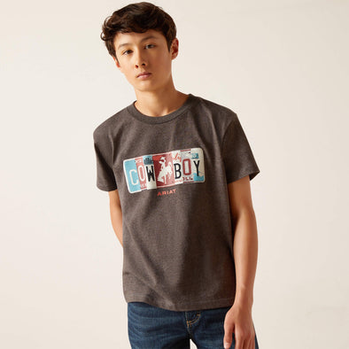 Ariat Boys License Plate Cowboy Tee - Charcoal Heather