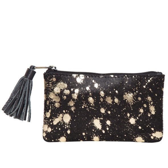 York Black and Gold Hide Small Tassel Clutch