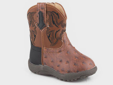 Roper Infant Cowbaby Dalton Boots - Brown Ostrich/Tan