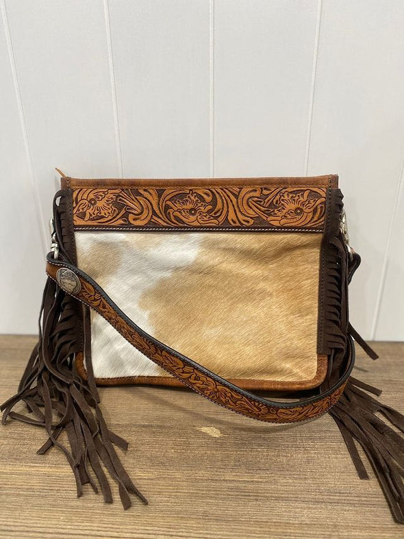 Mae Tooled Leather & Cowhide Crossbody Bag