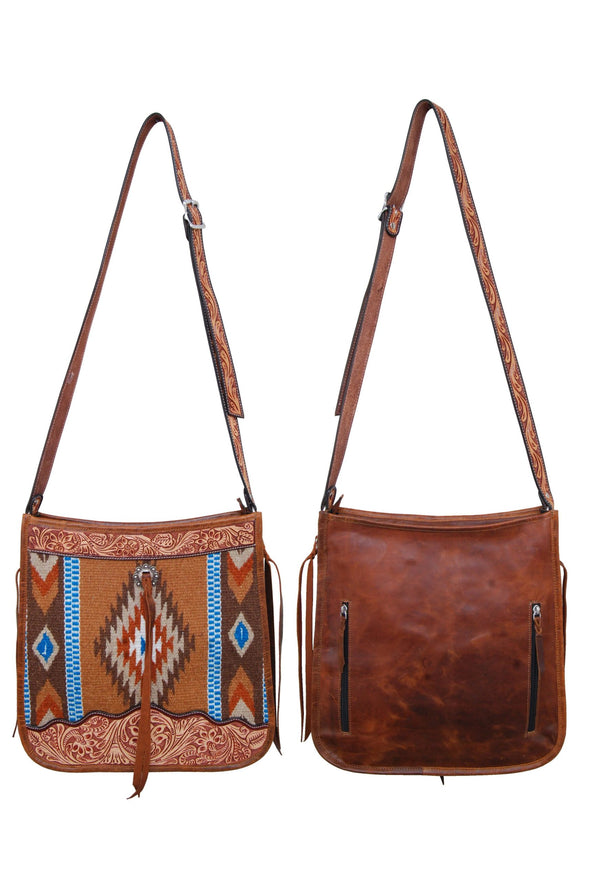 Rafter T Ranch Taupe Wool and Tooled Tote Bag