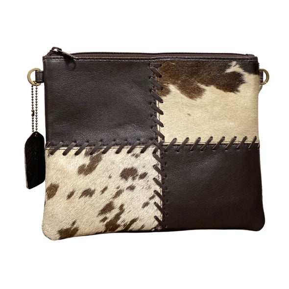 Lisbon Cowhide and Brown Leather Clutch Bag