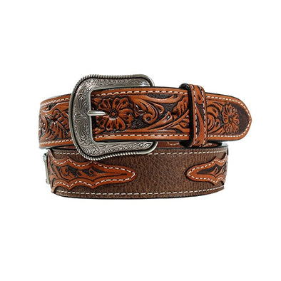 Men's 3D Floral Scroll Longhorn Concho Leather Belt